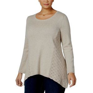 NWT Womens Plus Size 3X Style & Co. Sharkbite Hem Pointelle Knit Sweater Top